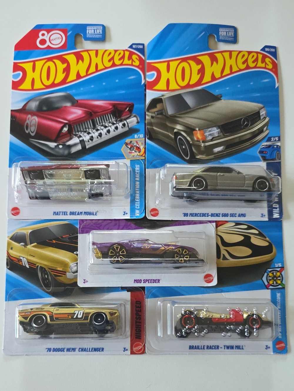 Hot Wheels Cars - Braille, Mercedes, Dodge, Mod, Dream Mobile - Gold And Red